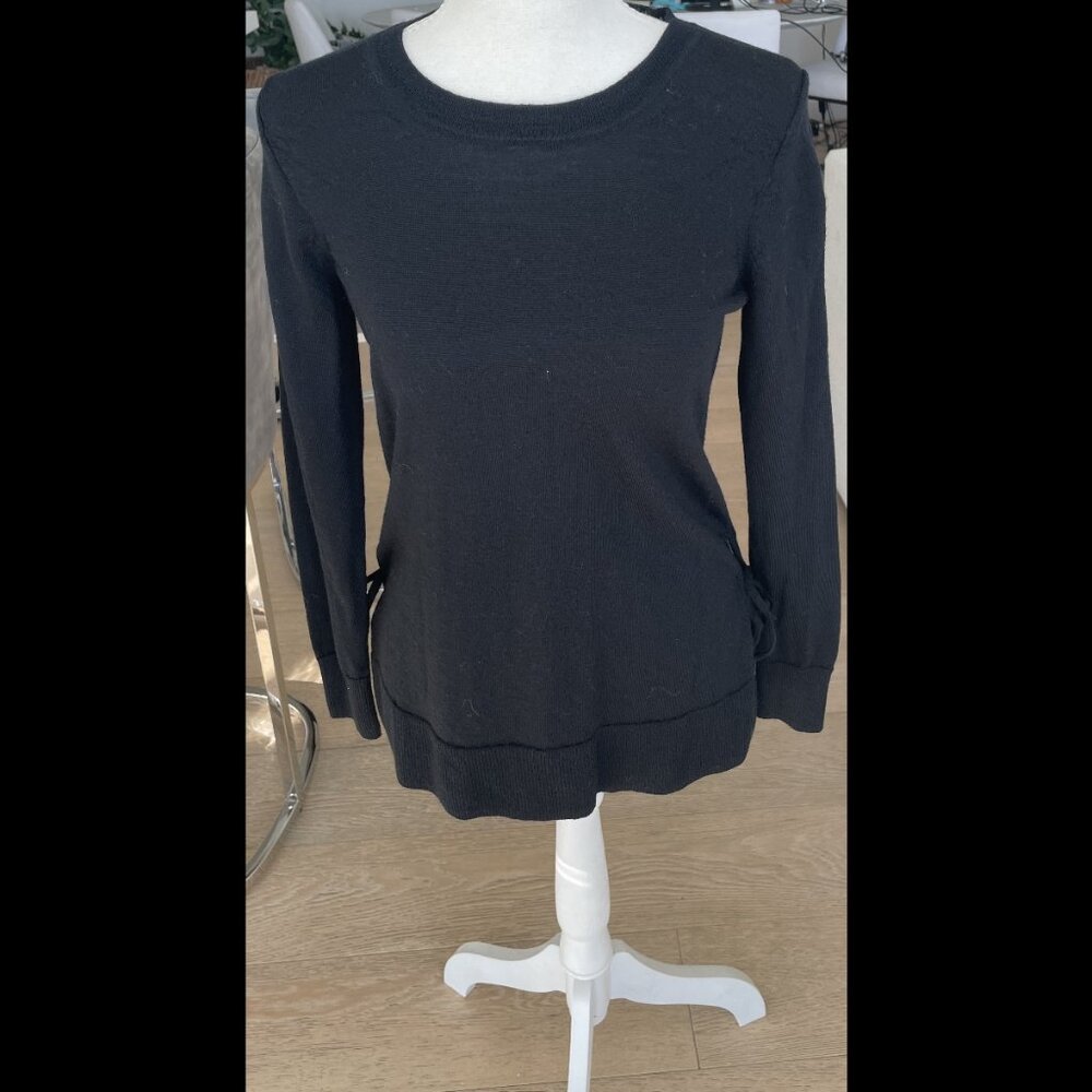 J Crew Women’s Thin Merino Wool Side Slit Sweater With Ties Black Size XS
